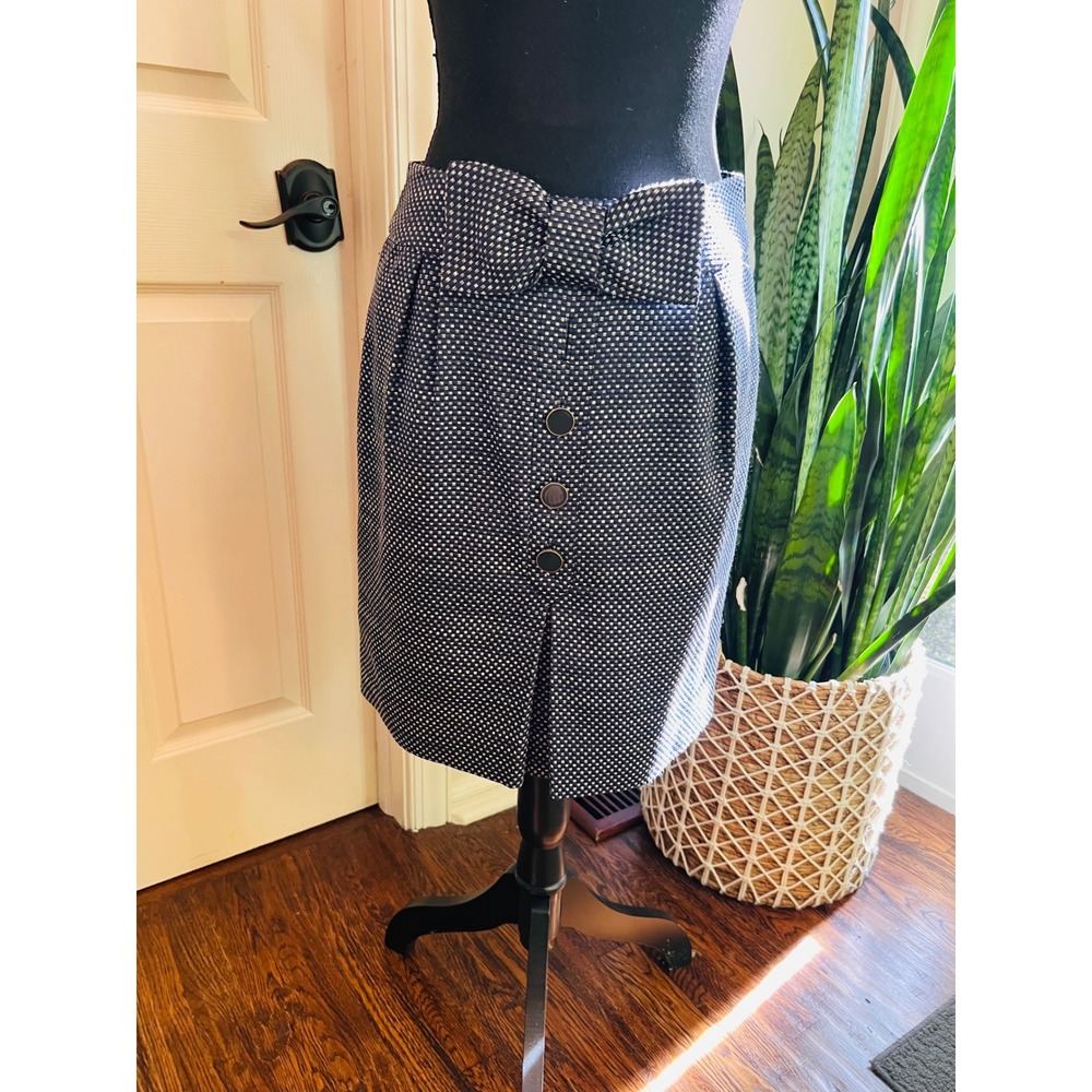 Anthropologie Leifsdottir Blue Tweed Skirt Size 4 Button Front Bow Lined